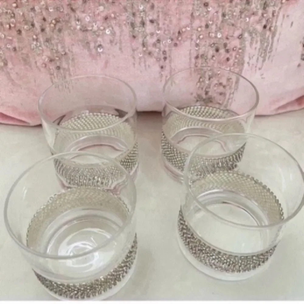 Set of 4 Crystal Silver Double Old Fashioned Glasses